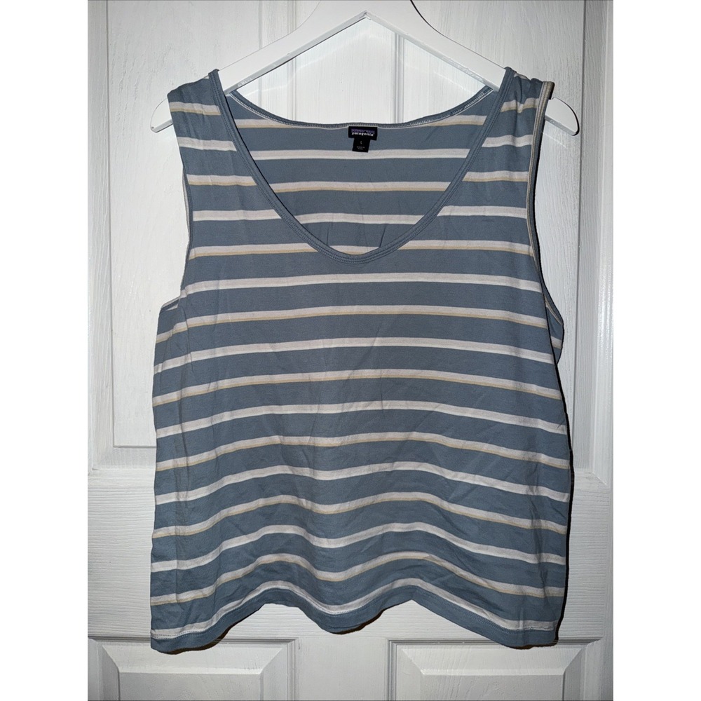 Patagonia Women's Light Blue Multi Striped Boxy Tank Organic Cotton L